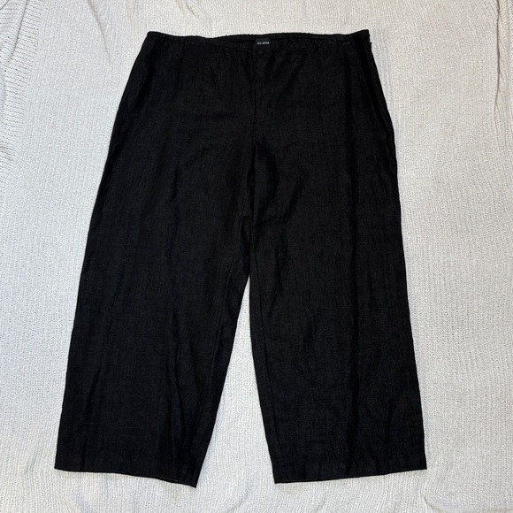Eileen Fisher Heavy Linen Black Side Zip Wide Leg Cropped Pants size Large - Picture 1 of 7